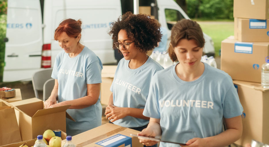 Volunteers helping at a community event.